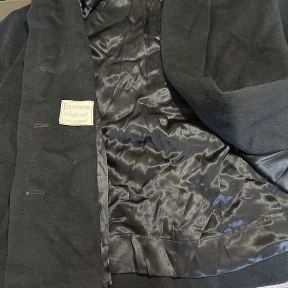 Vtg 50s Forstmann Pea Coat S/M Black Cashmere 1/2 Sleeve Pockets Retro Glam MCM - Picture 5 of 16